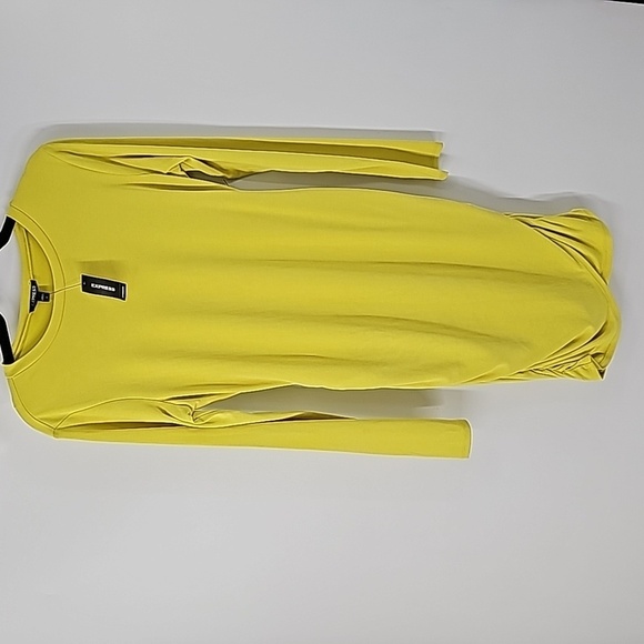 Express Chartreuse Scoop Neck Bodycon Dress Rusched Sides - Picture 16 of 17